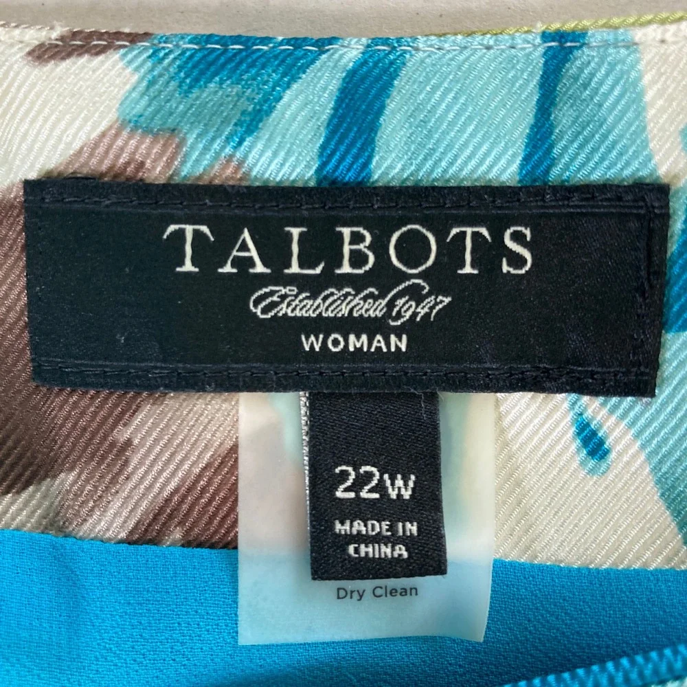 Talbots 100% Silk Floral Midi Skirt Lined Blue Green Abstract Chic Plus Size 22